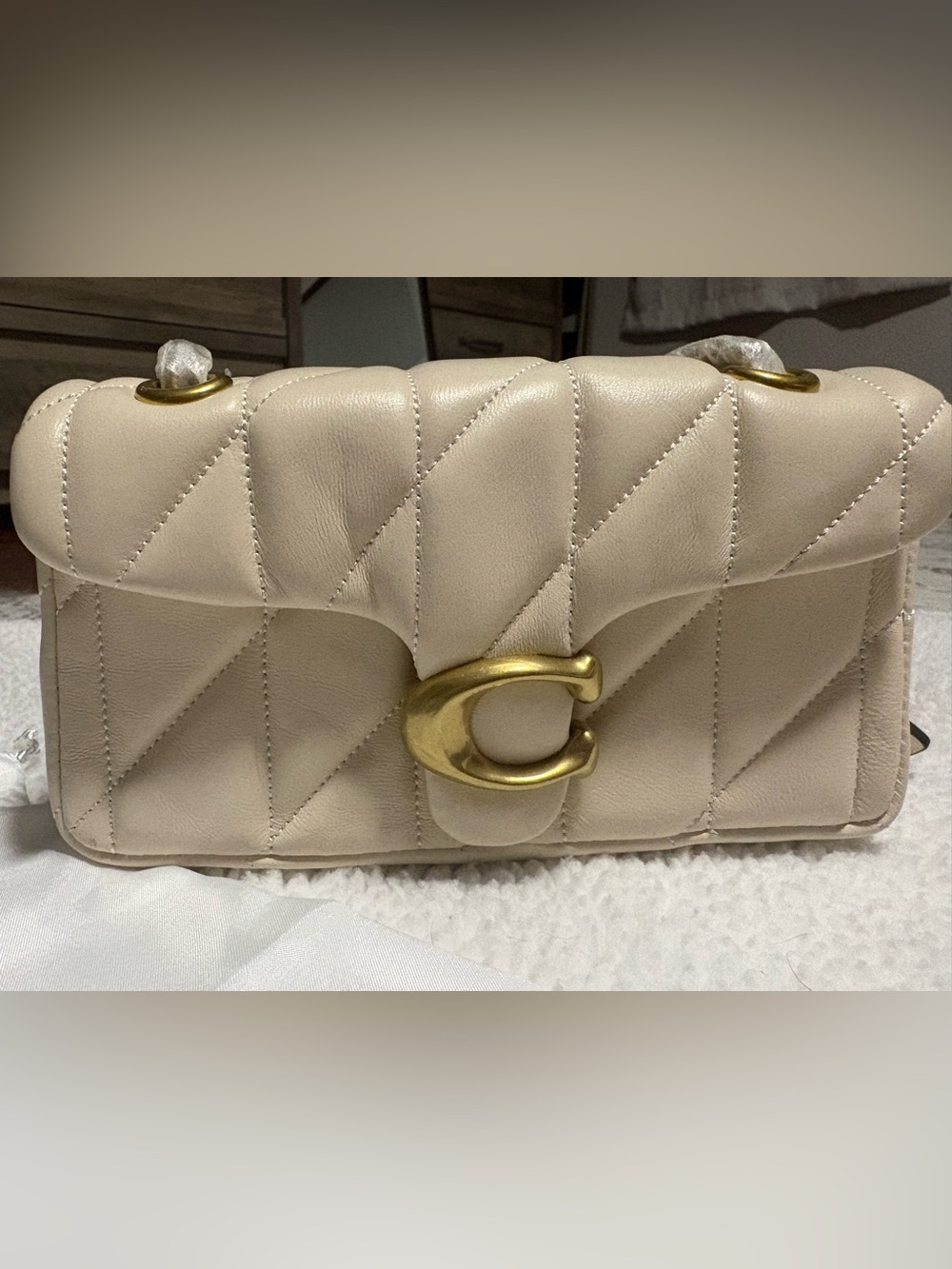 Coach Quilted Leather Crossbody Bag in Soft Cream with Gold Hardware